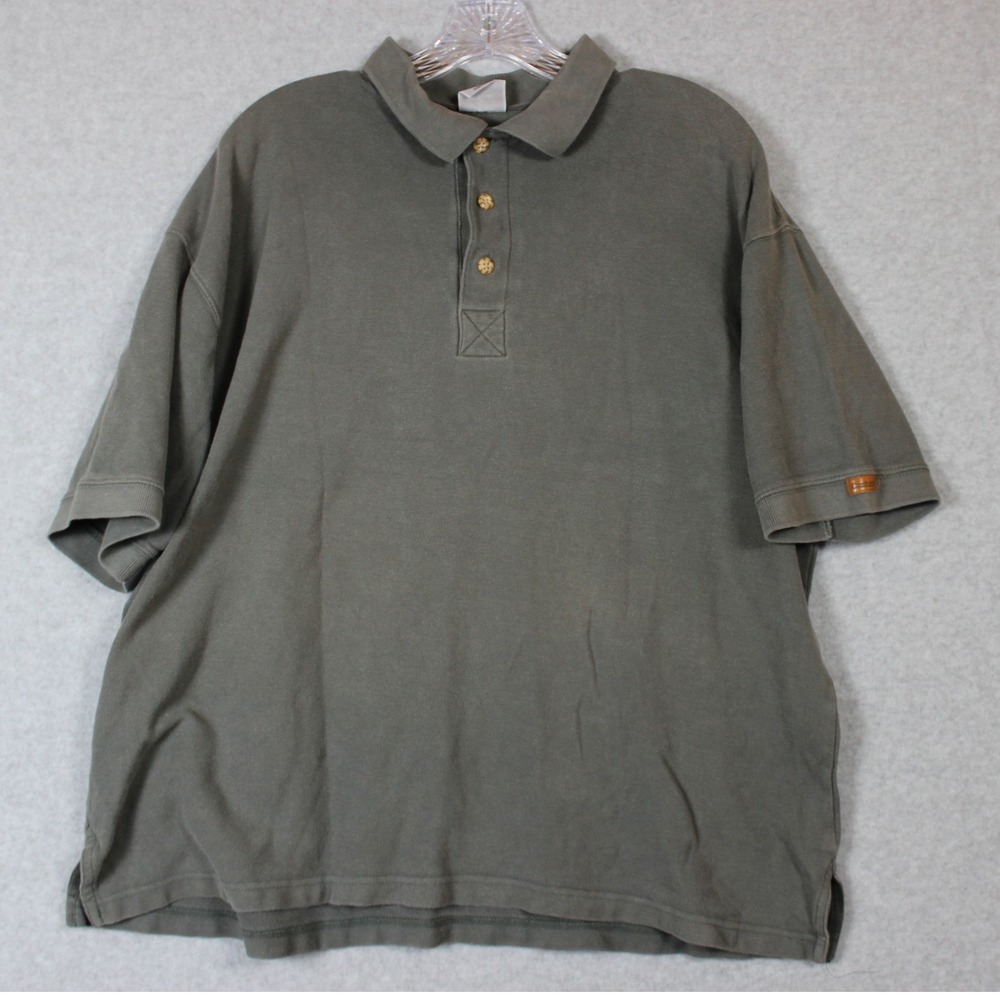 Vintage Carhartt Men's Olive Green‎ Short Sleeve Polo Shirt 2XL